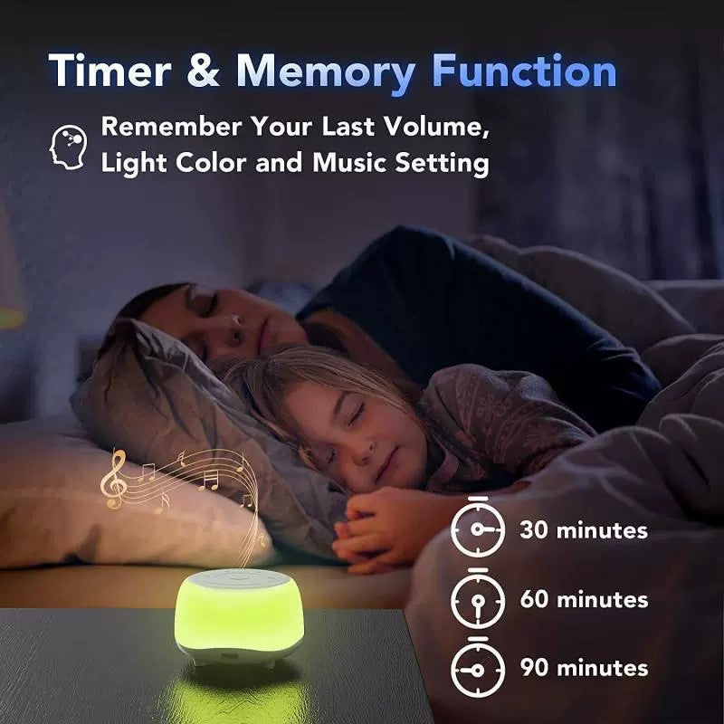 Portable Sound Machine with White Noise, Night Light, and Speaker for Baby's Soothing Sleep.