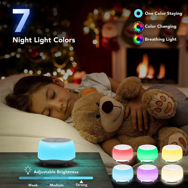 Portable Sound Machine with White Noise, Night Light, and Speaker for Baby's Soothing Sleep.