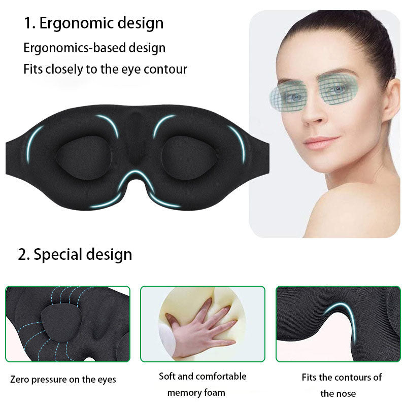 3D Three-Dimensional Sleep Eye Mask Memory Foam Black Blackout Breathable Eye Protection.