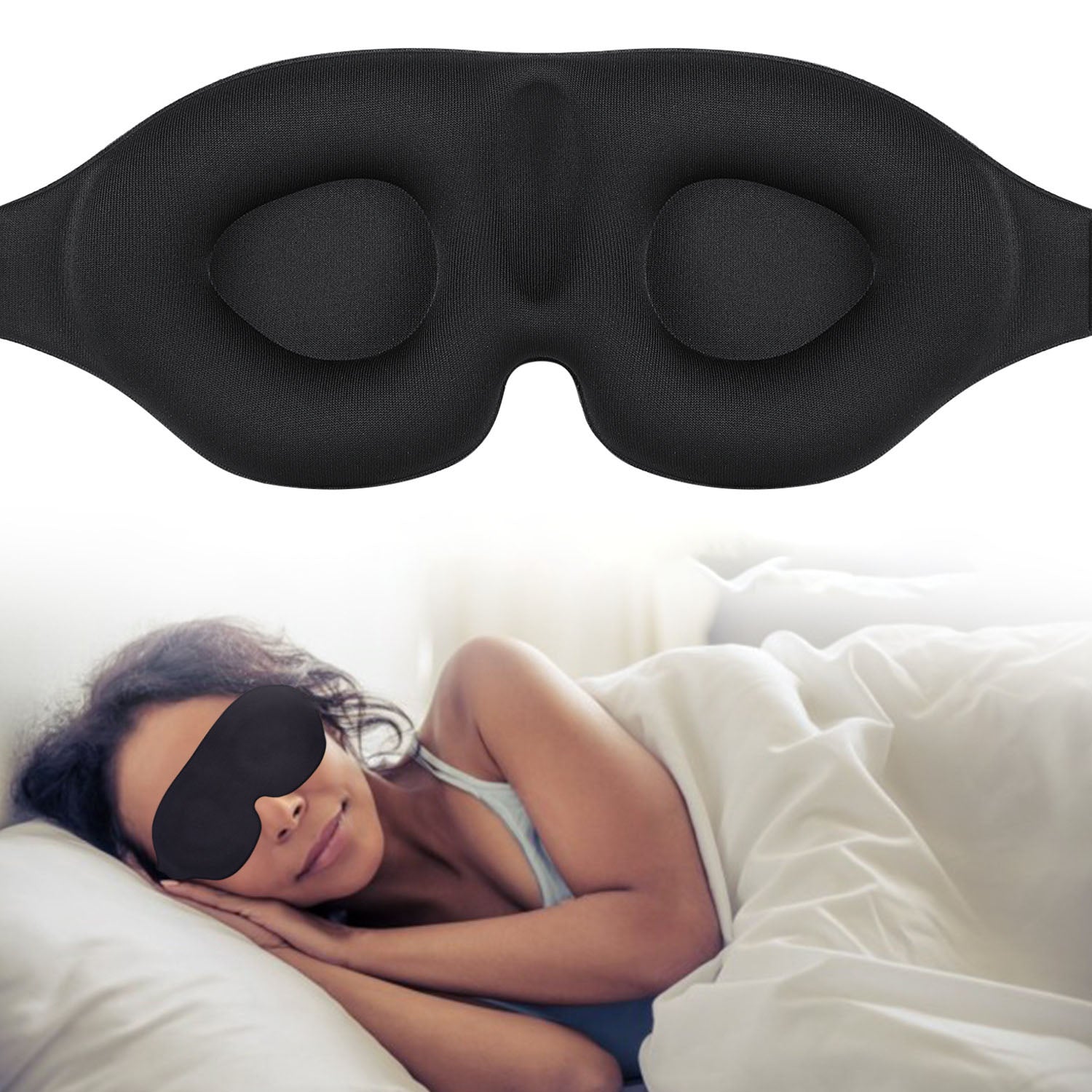 3D Three-Dimensional Sleep Eye Mask Memory Foam Black Blackout Breathable Eye Protection.